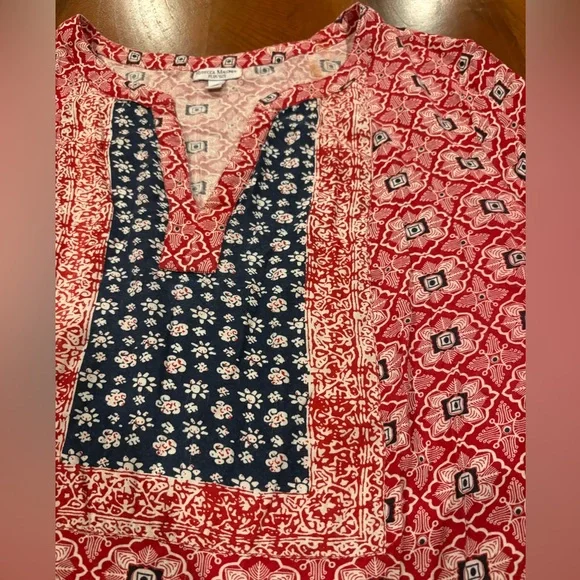 Women's Red and Blue Patterned Top, by Rebecca Malone, size 1X UEC - Picture 3 of 6